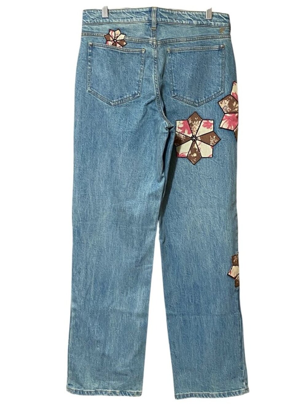 Pilcro Baggy Boyfriend Jeans 28T NWT 34 Inseam Floral Quilt Applique Fairycore - Picture 2 of 9